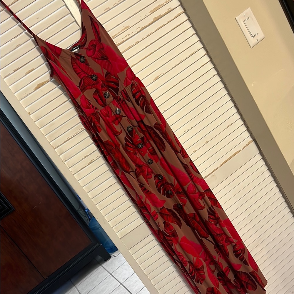 Venus Elegant Red Floral Maxi Dress EUC